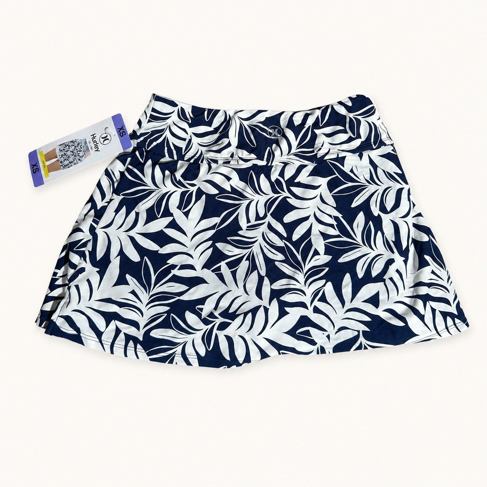 Hurley Women Navy White Tropical Leaf Print UPF 50+ Active Skort XS 1960913